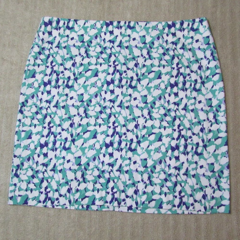 Ann Taylor Madison Skirt Pencil Blue Green Print